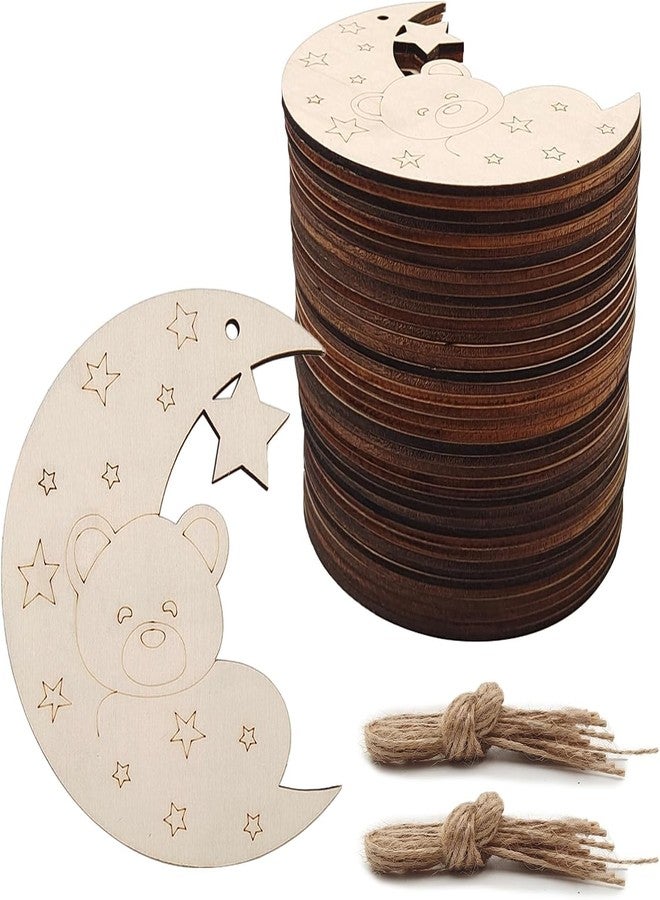 Cliths 15Pcs Moon Bear Wood Cutouts for DIY Crafts Unfinished Wooden Bear Ornaments with Hole to Paint Kids Art, Nursery Home Hanging Decorations - Image 1